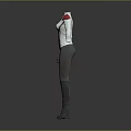 Practical Daily Wear With White Fitted Top Gray Pants And Red Shoulder Details