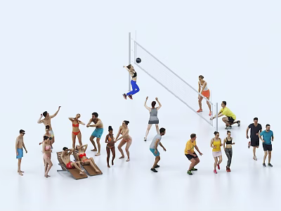 Group of People Playing Volleyball Together With Some Watching And Others Preparing To Join 3d model