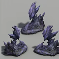 Three Fantasy Creatures Resembling Spiky Purple Gray Rock Formations With Jagged Edges 3d model