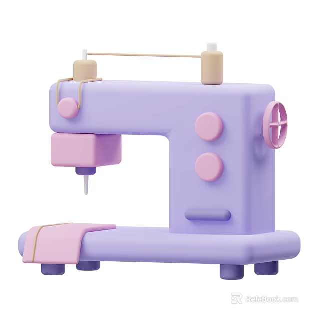 Cute Purple Sewing Machine With Pink Buttons And Thread Spools Design 3d model 