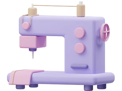 Cute Purple Sewing Machine With Pink Buttons And Thread Spools Design 3d model