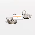 Two Swan Shaped Decorative Figurines In White Ceramic For Home Decoration