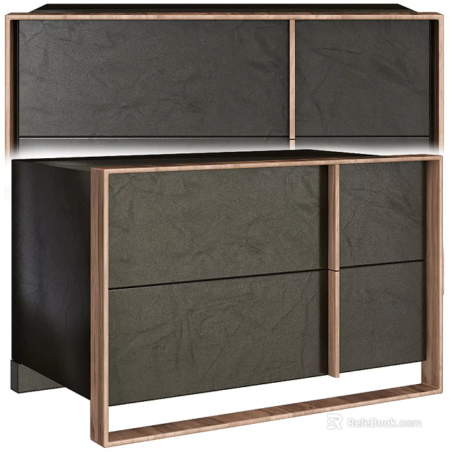 Modern Bedside Table With Wooden Frame And Textured Storage Drawers 3d model 