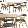 Modern Wooden Rectangular Dining Table And Chairs Set For Dining Room With Gray Cushions 3d model