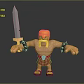 Cartoon Style 3D Game Warrior Character with Blonde Hair Beard Red Skirt Spiked Bracers And Sword