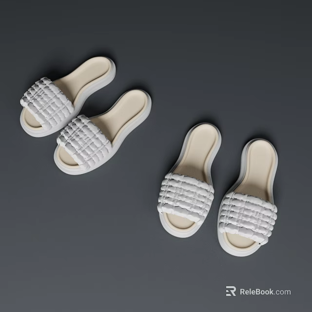 White Woven Slippers with Flat Sole and Minimalist Modern Casual Design for Daily Wear 3d model 