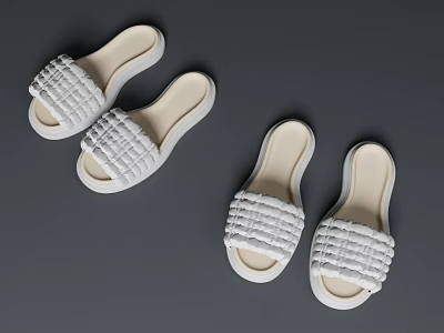 White Woven Slippers with Flat Sole and Minimalist Modern Casual Design for Daily Wear 3d model