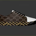 Casual Sneakers With Brown Pattern White Upper Black Laces And Yellow Black Striped Sole