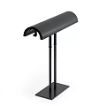 Black Coat Rack With Curved Top Two Upright Poles Square Base And Gray Towel Hanging