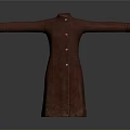 Long Brown Leather Coat With Button Front And Simple Design Isolated On Gray Background 3d model