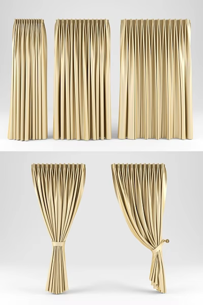 Elegant Gold Curtains With Pleated Design For Modern Home Window Decor 3d model