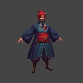 Traditional Male Warrior Character With Red Turban Blue Robe And Brown Boots Design