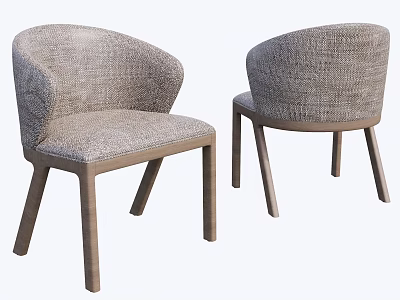 Modern Upholstered Dining Chairs with Textured Fabric Seats Wooden Legs Curved Backrest and Armrest 3d model