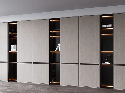 Modern Minimalist Decorative Cabinet With Open Shelves Light Wood Finish And Integrated LED Lighting 3d model