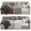 Cozy Gray Sofa Bed Design With Mixed Pillows And Soft Blankets 3d model