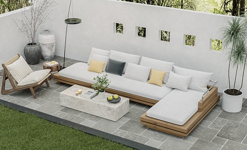 Log Style Outdoor Sofa Coffee Table Combination Outdoor Leisure Chair 3d model