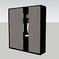 Modern Wardrobe With Sliding Doors Black Frame And Brown Panels Clothing Hanging Inside