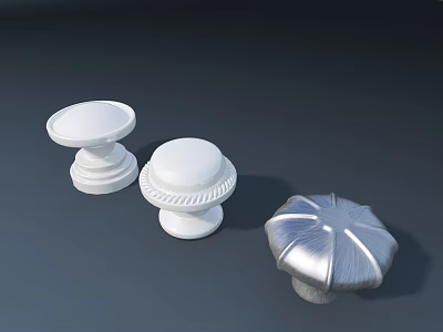 White and Silver Cabinet Knobs with Different Decorative Designs for Home Furniture 3d model