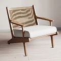 Modern Leisure Accent Chair With Wooden Frame Woven Backrest And White Cushion