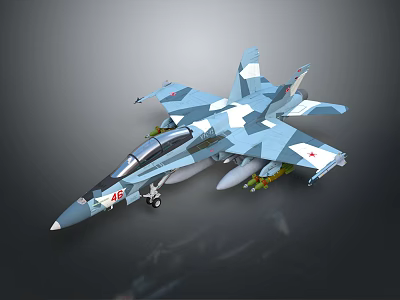 Military Fighter Jet With Blue White Camouflage Paint And Weapons Under Wings 3d model