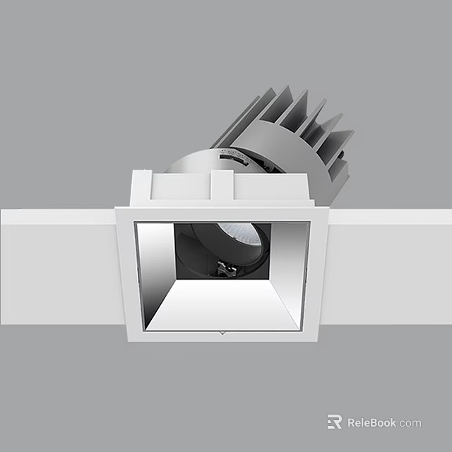 Modern Square Recessed Spotlights with Heat Dissipation Fins and Adjustable Lamp Head 3d model 