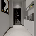 Modern Public Office Space With Desks Computers Sofa Seating Marble Flooring And Decorative Paintings