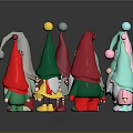 Colorful Garden Gnomes With Various Colored Hats And Clothes Arranged On Black Reflective Surface