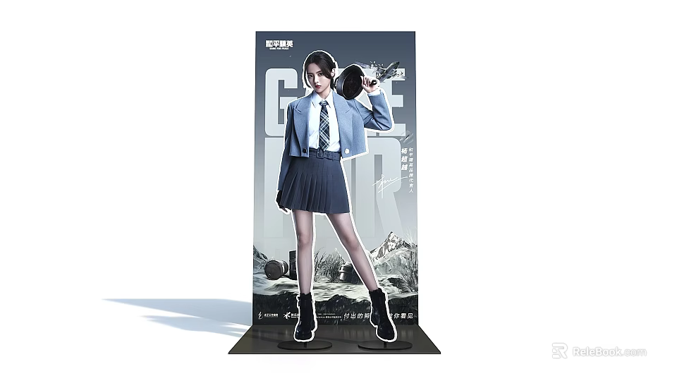 KOF Girl Character Standee In School Uniform Holding Weapon And Game Design 3d model 