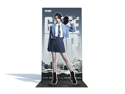 KOF Girl Character Standee In School Uniform Holding Weapon And Game Design 3d model