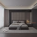 Modern Bedroom Interior Design With Wooden Headboard Bed Nightstand Table Lamp White Curtains And Wardrobe