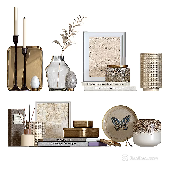 Modern Decorative Ornaments Set with Vase Picture Frame Candle Diffuser and Decorative Plate 3d model 