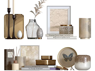 Modern Decorative Ornaments Set with Vase Picture Frame Candle Diffuser and Decorative Plate 3d model