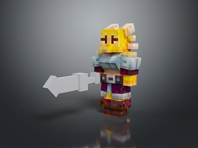 Pixelated Warrior Character With Yellow Armor And Large Sword Weapon 3d model