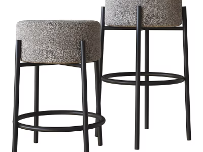 Modern Bar Stools With Gray Fabric Seats And Black Metal Legs 3d model