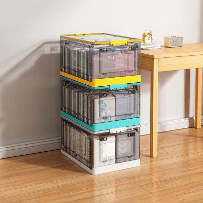 Transparent Stackable Storage Boxes With Colored Borders For Home Office Organization 3d model