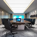 Modern Conference Room Interior With Long Table Black Office Chairs Laptop And Large Screen