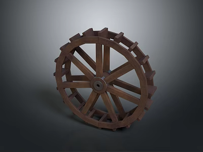 Detailed Wooden Waterwheel With Spokes Design For Traditional Water Transport Vehicles 3d model