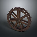 Detailed Wooden Waterwheel With Spokes Design For Traditional Water Transport Vehicles