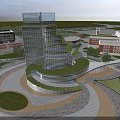 Contemporary Library Building With Glass Facade Greenery And Pedestrian Walkway