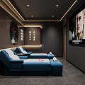 Luxurious SPA Area With Blue Loungers Ambient Lighting And Calligraphy
