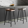 Modern Kitchen Bar Stools with Brown and Beige Seats Black Metal Legs and Marble Countertop