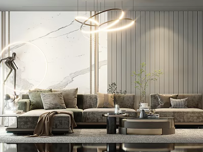 Elegant Modern Sofa and Coffee Table Set with Soft Cushions and Marble Tabletop 3d model