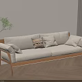Beige Multi Seater Sofa With Wooden Frame And Decorative Pillows In Minimalist Living Room