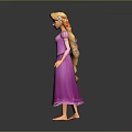 Cartoon Woman in Purple Dress with Long Blonde Hair Standing on Dark Background with Reflection