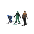 Men In Colorful Ski Suits With Helmets And Goggles Preparing To Ski