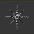 Star Shaped Glass Sculpture With Black Accents And Central Circular Opening