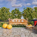 Scenic Wall With Orange Paradise Sign Surrounded By Fruit Trees And Oranges