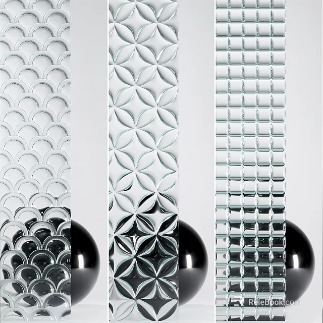 Decorative Glass Partition With Circular Geometric And Grid Patterns For Interior Design 3d model