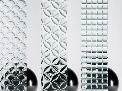 Decorative Glass Partition With Circular Geometric And Grid Patterns For Interior Design 3d model