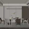 Modern Dining Room Interior With Round Table Beige Chairs Hanging Lighting And Decorative Plant
